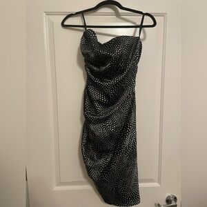 Vintage Jessica McClintock Black and White Polka Dot Mini Dress Sz8 90s Y2K prom